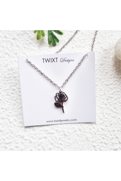 June Birth Flower - Rose - Necklace Silver - PD446